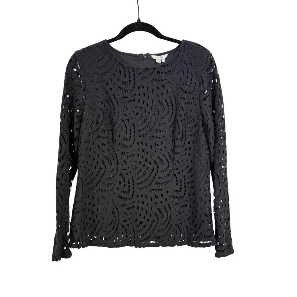 Boden Zeta Black Lace Ponte Long Sleeve Blouse‎ Size 8